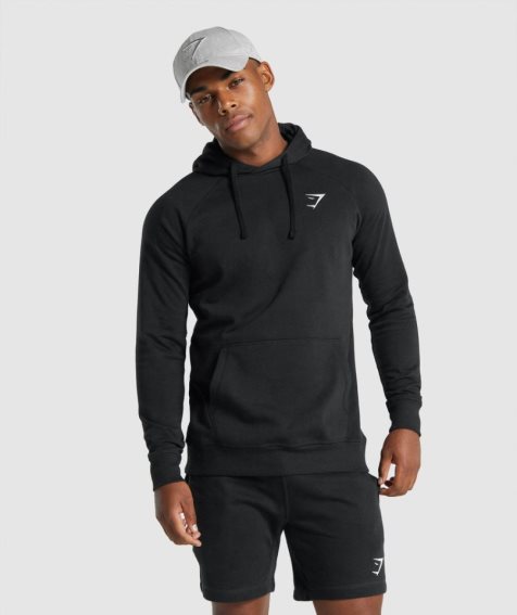 Men's Gymshark Crest Hoodie Black | NZ 1NHTYC